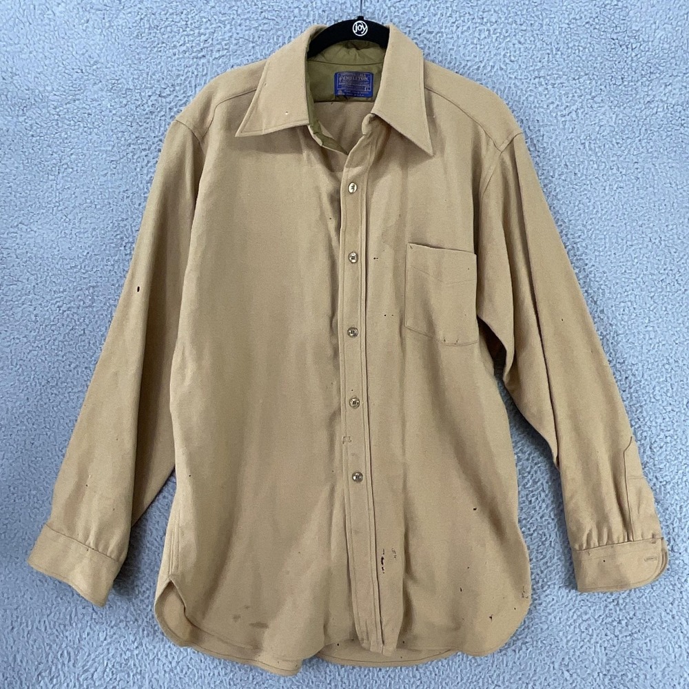 Vintage Pendleton Shirt Mens Large Wool Beige Solid Button‎ Up Made USA 70s